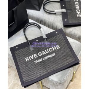 Replica YSL Saint Laurent Rive Gauche Tote Bag In Felt And Leather 499290 Black 2