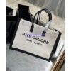 Replica YSL Saint Laurent Rive Gauche Tote Bag In Linen And Leather 499290 Black 2