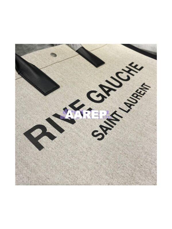 Replica YSL Saint Laurent Rive Gauche Tote Bag In Linen And Leather 499290 Black White 7