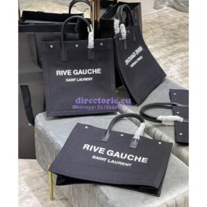 Replica YSL Saint Laurent Rive Gauche Tote Bag In Linen And Leather 499290 Black