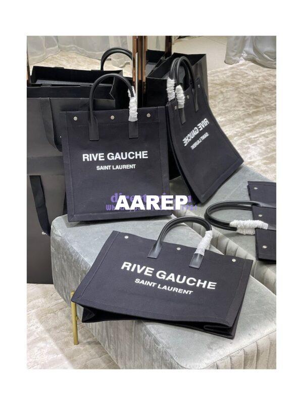 Replica YSL Saint Laurent Rive Gauche Tote Bag In Linen And Leather 499290 Black 3