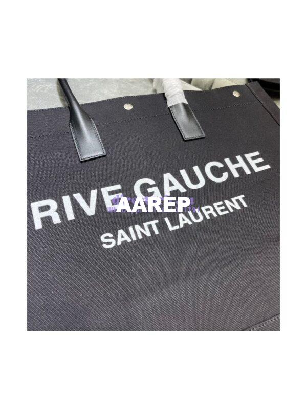 Replica YSL Saint Laurent Rive Gauche Tote Bag In Linen And Leather 499290 Black 6