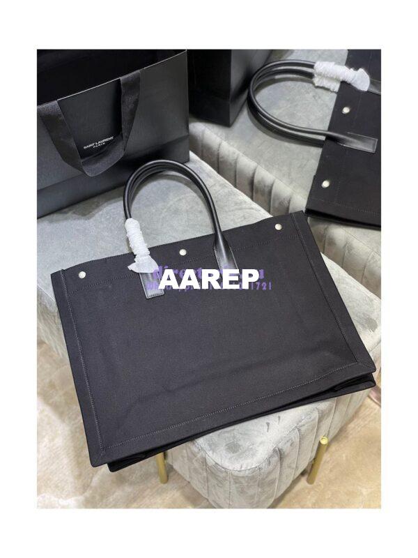 Replica YSL Saint Laurent Rive Gauche Tote Bag In Linen And Leather 499290 Black 10
