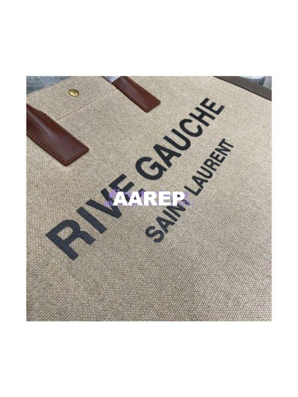 Replica YSL Saint Laurent Rive Gauche Tote Bag In Linen And Leather 499290 Brown 6