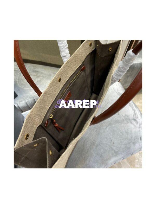 Replica YSL Saint Laurent Rive Gauche Tote Bag In Linen And Leather 499290 Brown 10
