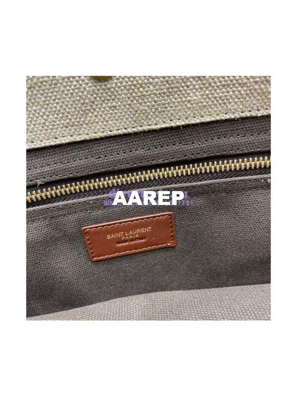 Replica YSL Saint Laurent Rive Gauche Tote Bag In Linen And Leather 499290 Brown 13