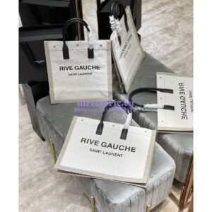 Replica YSL Saint Laurent Rive Gauche Tote Bag In Linen And Leather 499290 White