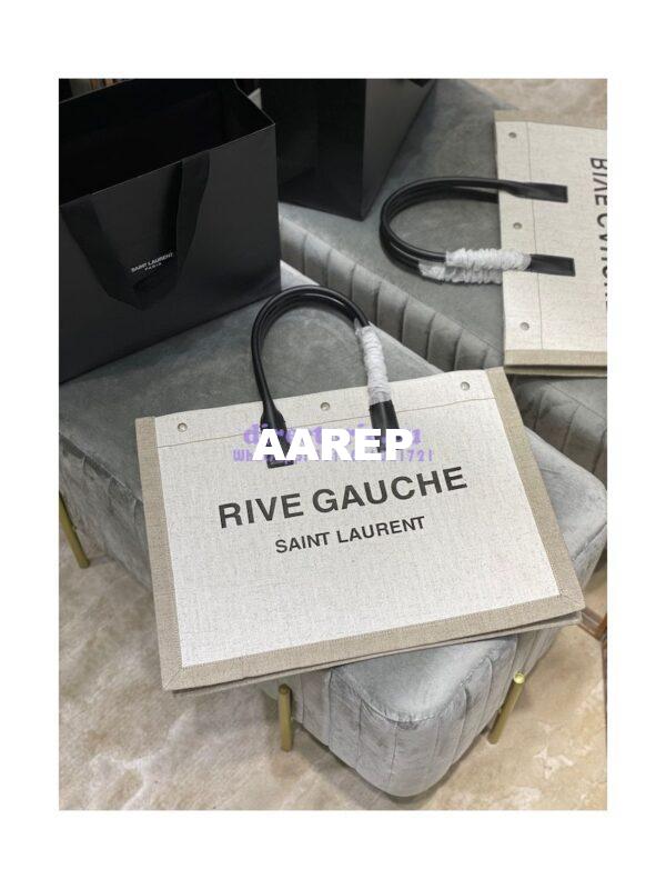 Replica YSL Saint Laurent Rive Gauche Tote Bag In Linen And Leather 499290 White 5