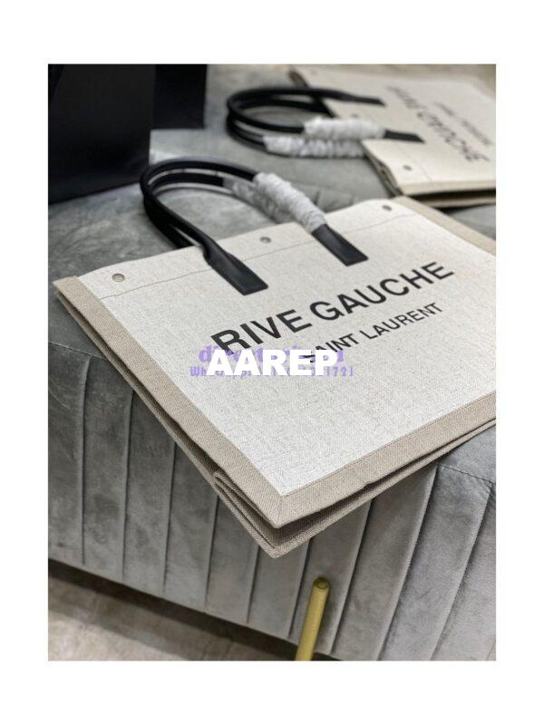 Replica YSL Saint Laurent Rive Gauche Tote Bag In Linen And Leather 499290 White 6