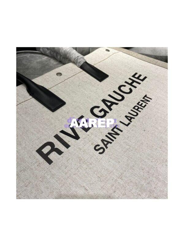 Replica YSL Saint Laurent Rive Gauche Tote Bag In Linen And Leather 499290 White 7