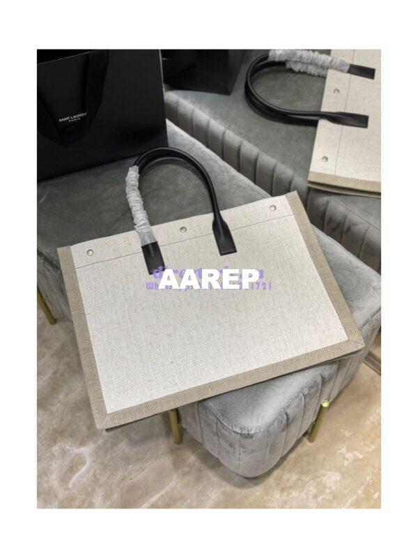 Replica YSL Saint Laurent Rive Gauche Tote Bag In Linen And Leather 499290 White 9