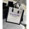 Replica YSL Saint Laurent Rive Gauche Tote Bag In Linen And Leather 499290 White
