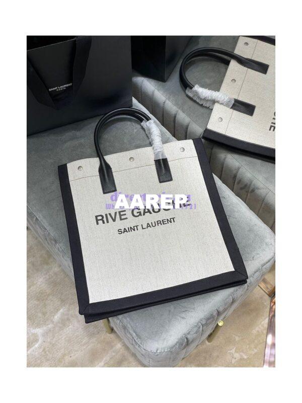 Replica YSL Saint Laurent Rive Gauche N/s Shopping Bag In Linen And Cotton 631682 White Black 4