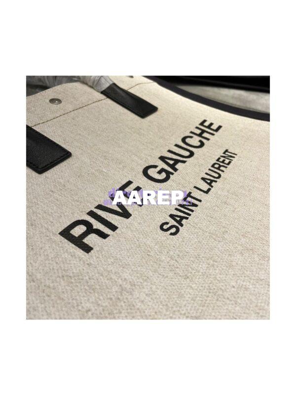 Replica YSL Saint Laurent Rive Gauche N/s Shopping Bag In Linen And Cotton 631682 White Black 6