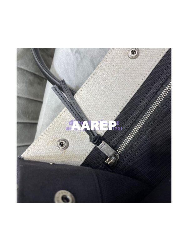 Replica YSL Saint Laurent Rive Gauche N/s Shopping Bag In Linen And Cotton 631682 White Black 11