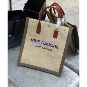 Replica YSL Saint Laurent Rive Gauche N/s Shopping Bag In Linen And Cotton 631682 Brown