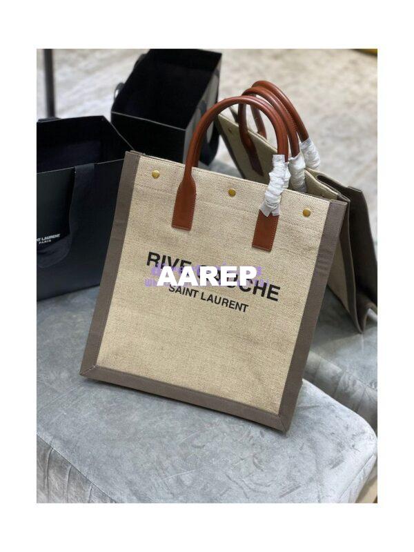Replica YSL Saint Laurent Rive Gauche N/s Shopping Bag In Linen And Cotton 631682 Brown 3