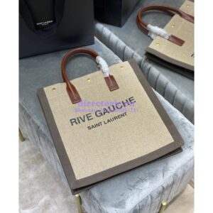 Replica YSL Saint Laurent Rive Gauche N/s Shopping Bag In Linen And Cotton 631682 Brown 2