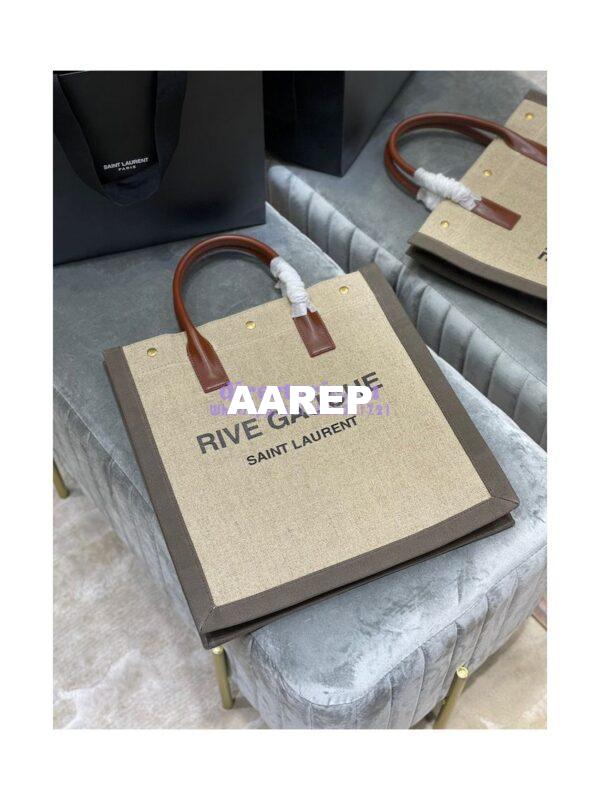 Replica YSL Saint Laurent Rive Gauche N/s Shopping Bag In Linen And Cotton 631682 Brown 4