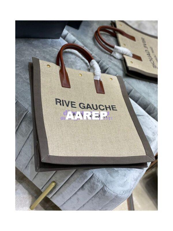 Replica YSL Saint Laurent Rive Gauche N/s Shopping Bag In Linen And Cotton 631682 Brown 5