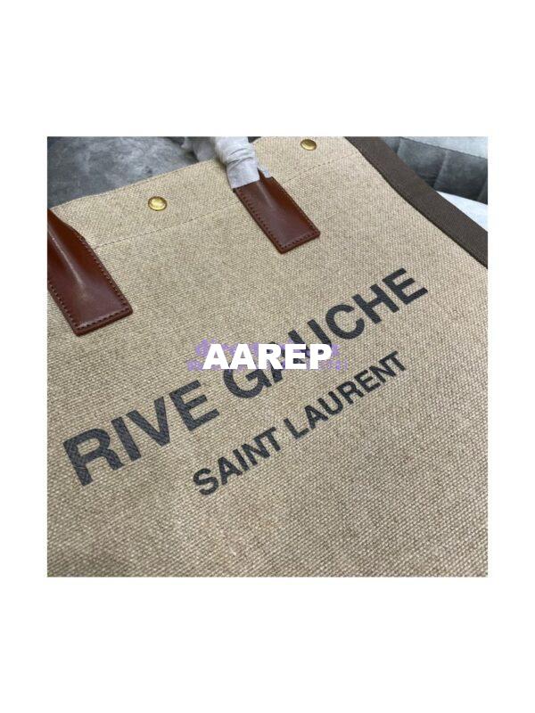 Replica YSL Saint Laurent Rive Gauche N/s Shopping Bag In Linen And Cotton 631682 Brown 6