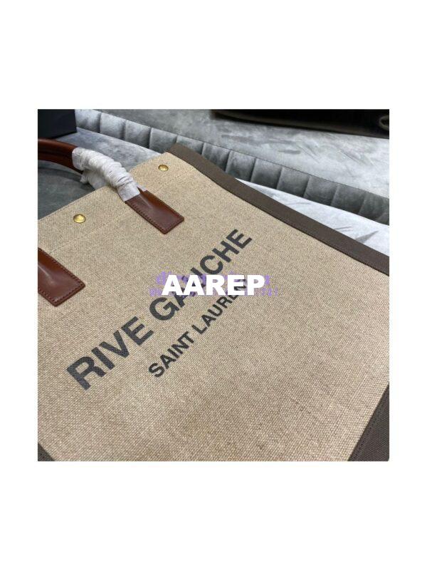 Replica YSL Saint Laurent Rive Gauche N/s Shopping Bag In Linen And Cotton 631682 Brown 7