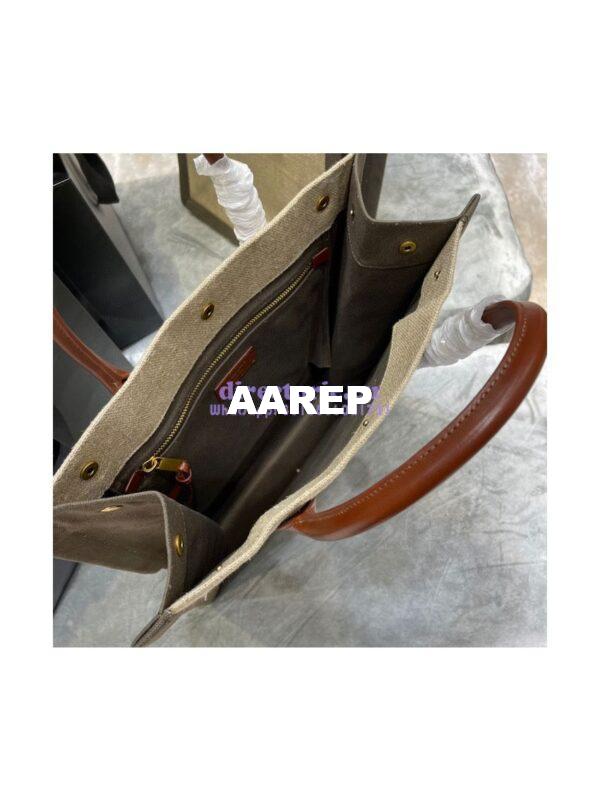 Replica YSL Saint Laurent Rive Gauche N/s Shopping Bag In Linen And Cotton 631682 Brown 10