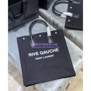Replica YSL Saint Laurent Rive Gauche N/s Shopping Bag In Linen And Cotton 631682 Black