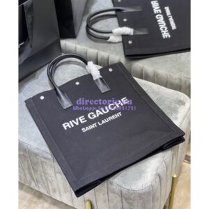 Replica YSL Saint Laurent Rive Gauche N/s Shopping Bag In Linen And Cotton 631682 Black 2