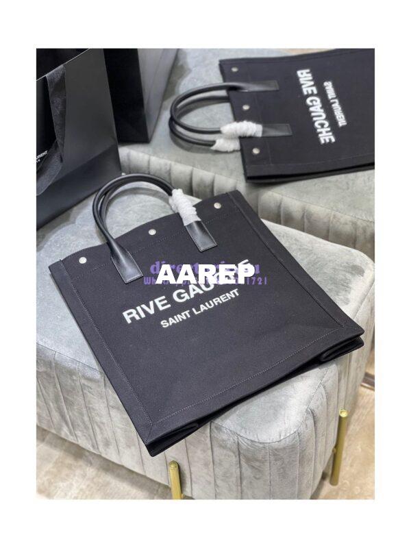Replica YSL Saint Laurent Rive Gauche N/s Shopping Bag In Linen And Cotton 631682 Black 4