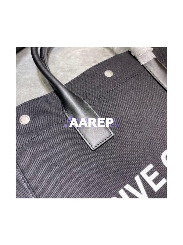 Replica YSL Saint Laurent Rive Gauche N/s Shopping Bag In Linen And Cotton 631682 Black 6