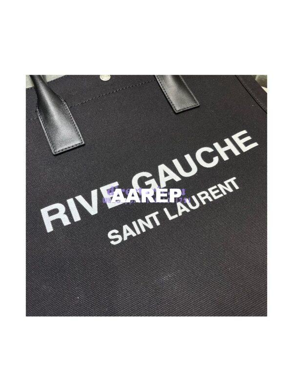 Replica YSL Saint Laurent Rive Gauche N/s Shopping Bag In Linen And Cotton 631682 Black 7