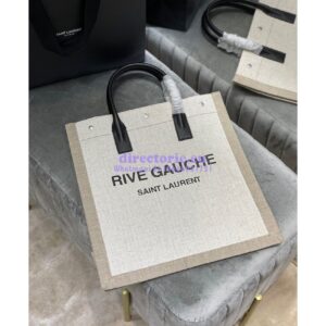 Replica YSL Saint Laurent Rive Gauche N/s Shopping Bag In Linen And Cotton 631682 White 2