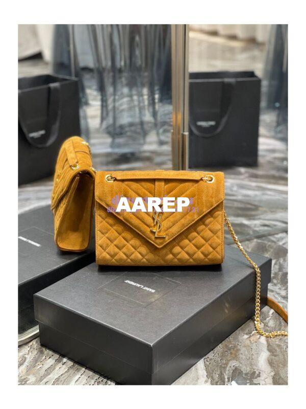 Replica YSL Saint Laurent Envelope Medium Bag In Mix Matelassé Suede Calf 600185 Cork 3