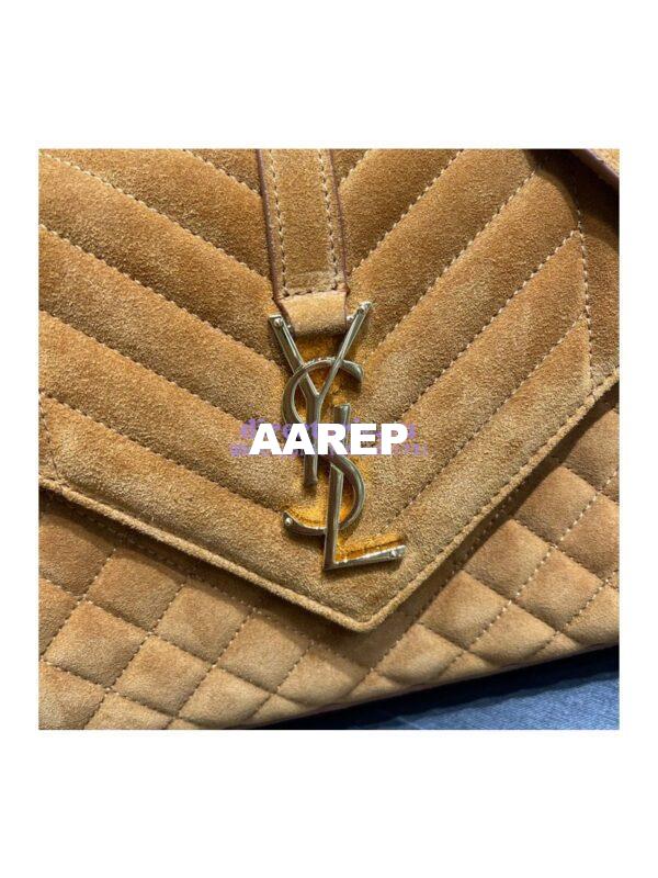 Replica YSL Saint Laurent Envelope Medium Bag In Mix Matelassé Suede Calf 600185 Cork 7