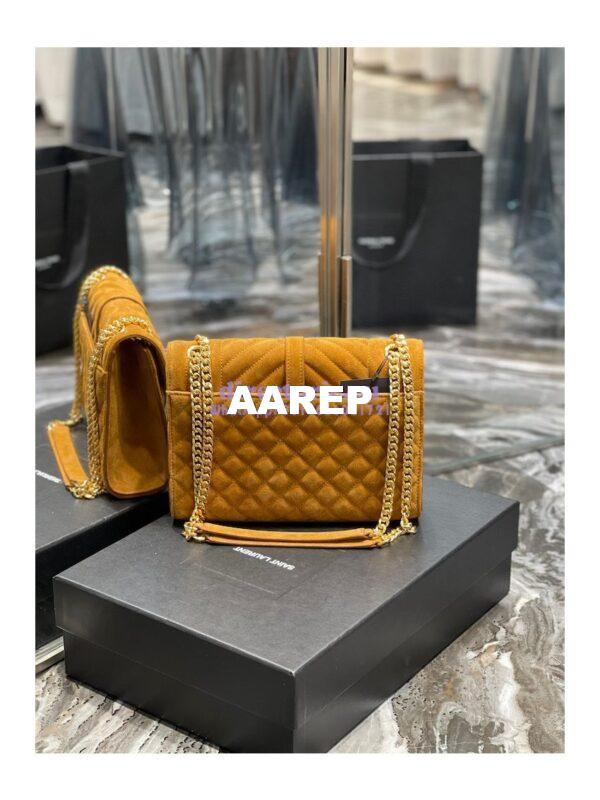 Replica YSL Saint Laurent Envelope Medium Bag In Mix Matelassé Suede Calf 600185 Cork 9