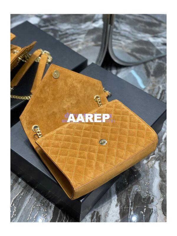 Replica YSL Saint Laurent Envelope Medium Bag In Mix Matelassé Suede Calf 600185 Cork 11