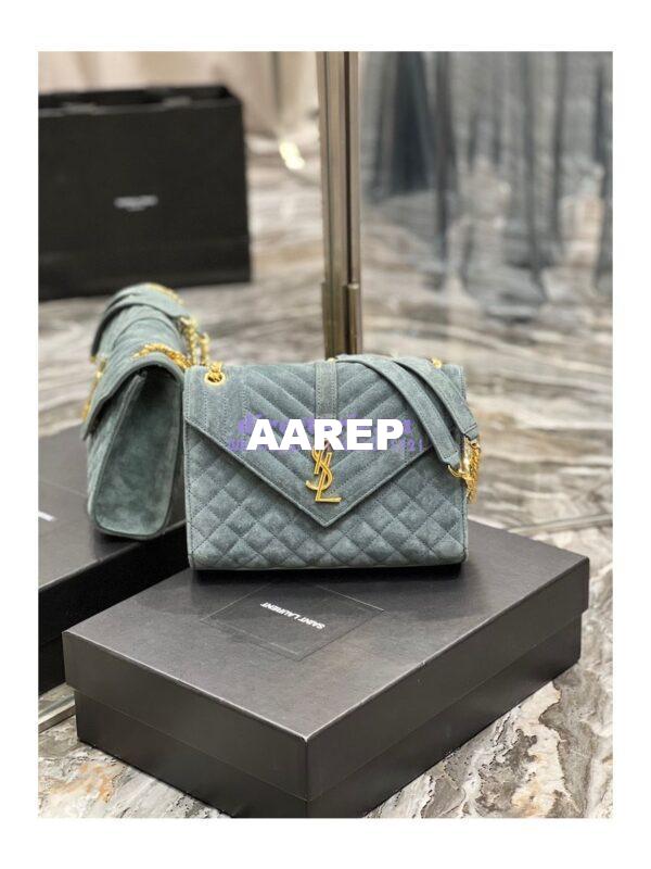 Replica YSL Saint Laurent Envelope Medium Bag In Mix Matelassé Suede Calf 600185 Green