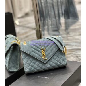 Replica YSL Saint Laurent Envelope Medium Bag In Mix Matelassé Suede Calf 600185 Green 2