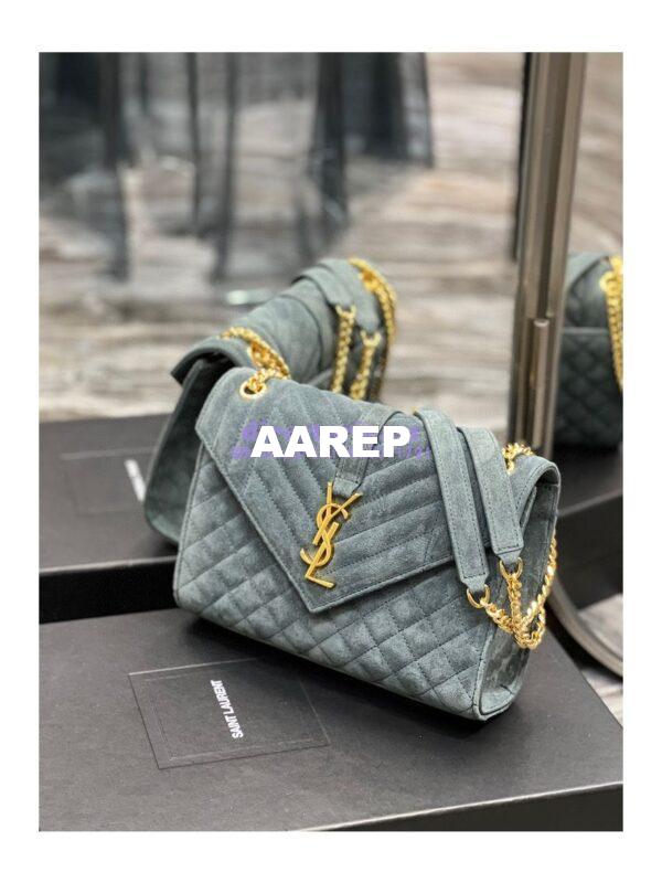 Replica YSL Saint Laurent Envelope Medium Bag In Mix Matelassé Suede Calf 600185 Green 3