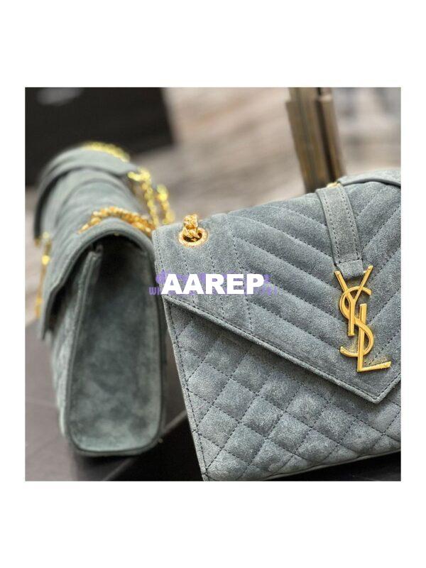 Replica YSL Saint Laurent Envelope Medium Bag In Mix Matelassé Suede Calf 600185 Green 4