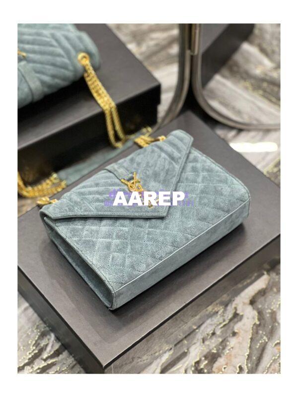 Replica YSL Saint Laurent Envelope Medium Bag In Mix Matelassé Suede Calf 600185 Green 5