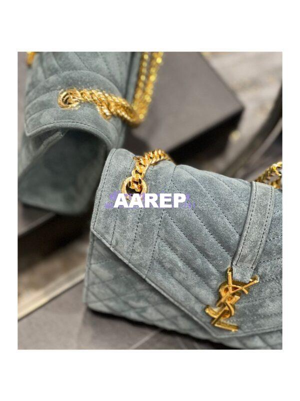 Replica YSL Saint Laurent Envelope Medium Bag In Mix Matelassé Suede Calf 600185 Green 6