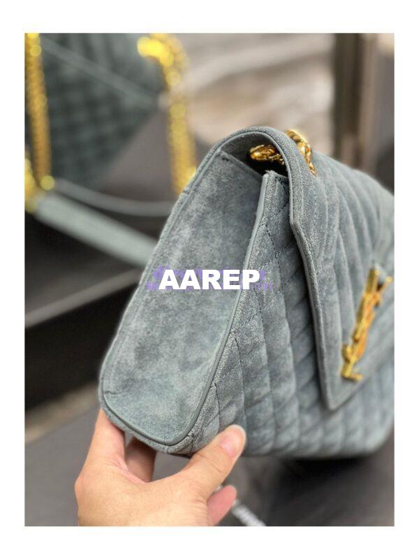 Replica YSL Saint Laurent Envelope Medium Bag In Mix Matelassé Suede Calf 600185 Green 8