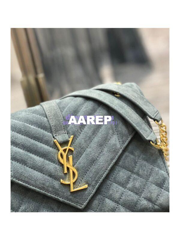Replica YSL Saint Laurent Envelope Medium Bag In Mix Matelassé Suede Calf 600185 Green 10