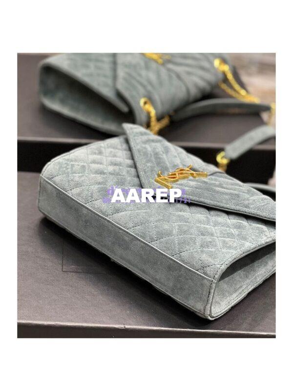 Replica YSL Saint Laurent Envelope Medium Bag In Mix Matelassé Suede Calf 600185 Green 14