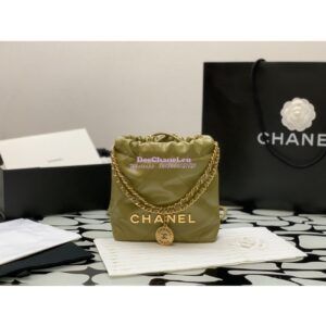Replica Chanel Mini 22 Handbag Shiny Calfskin & Gold Metal AS3980 Green Khaki