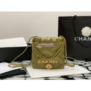 Replica Chanel Mini 22 Handbag Shiny Calfskin & Gold Metal AS3980 Green Khaki 2