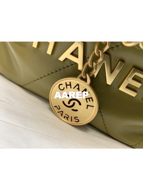 Replica Chanel Mini 22 Handbag Shiny Calfskin & Gold Metal AS3980 Green Khaki 3