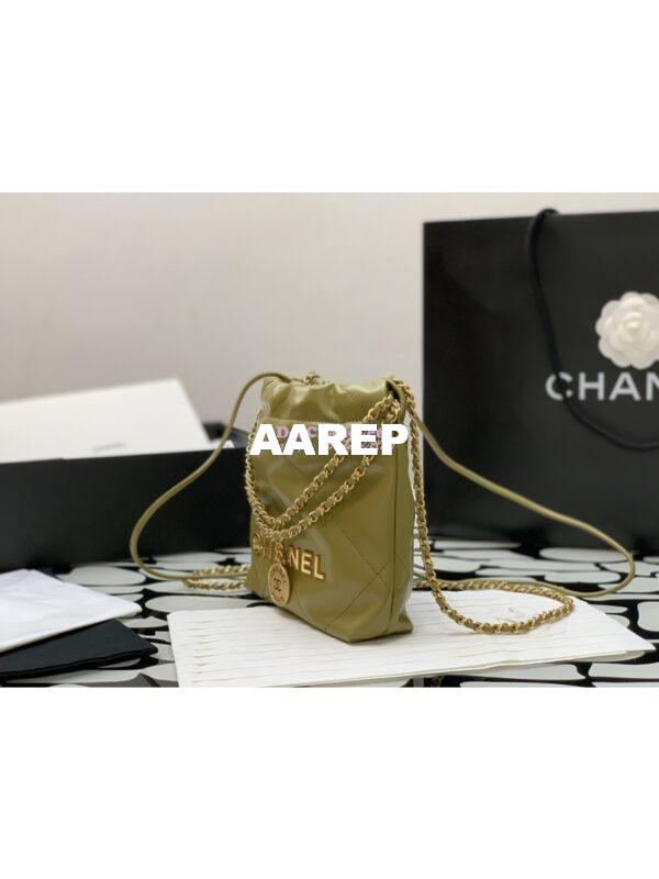 Replica Chanel Mini 22 Handbag Shiny Calfskin & Gold Metal AS3980 Green Khaki 4